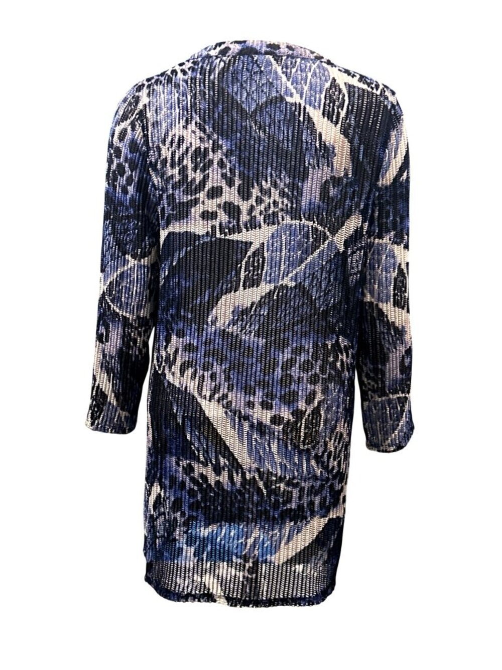 Chicos Travelers Size 0 Blue Button Down Tunic Jacket Abstract Plissé Texture - Picture 4 of 10